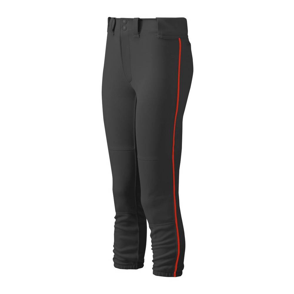 Pantalones Mizuno Softball Belted Piped Para Mujer Negros/Rojos 1753684-FN